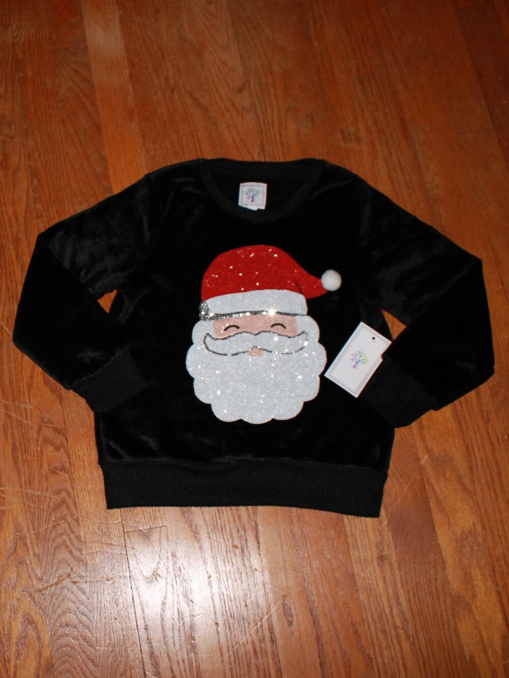 ColorTree Sequined Santa Faux Fur Crewneck Sweater